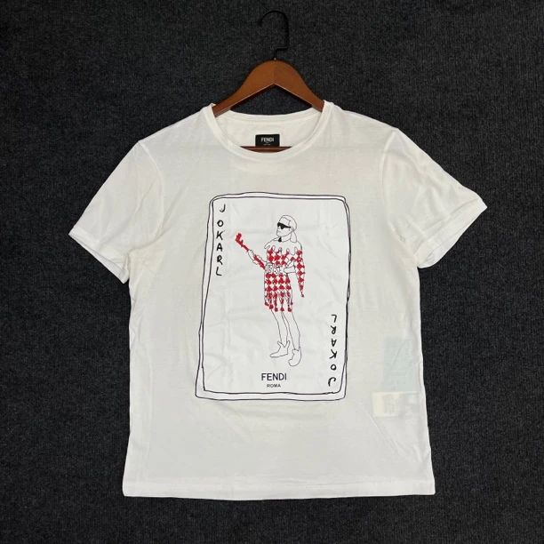 99新 FENDI/芬迪 扑克牌胶印大logo圆领短袖/尺码L