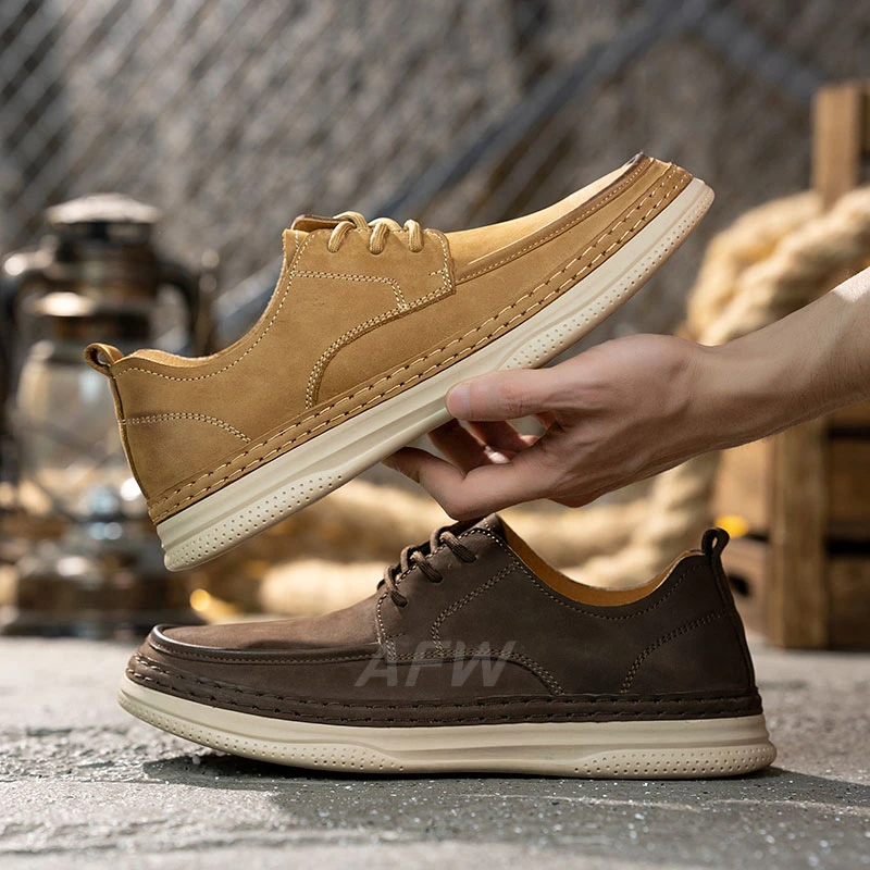 夏季新款休闲男皮鞋男士真皮复古单鞋时尚百搭透气低帮男鞋8088-2