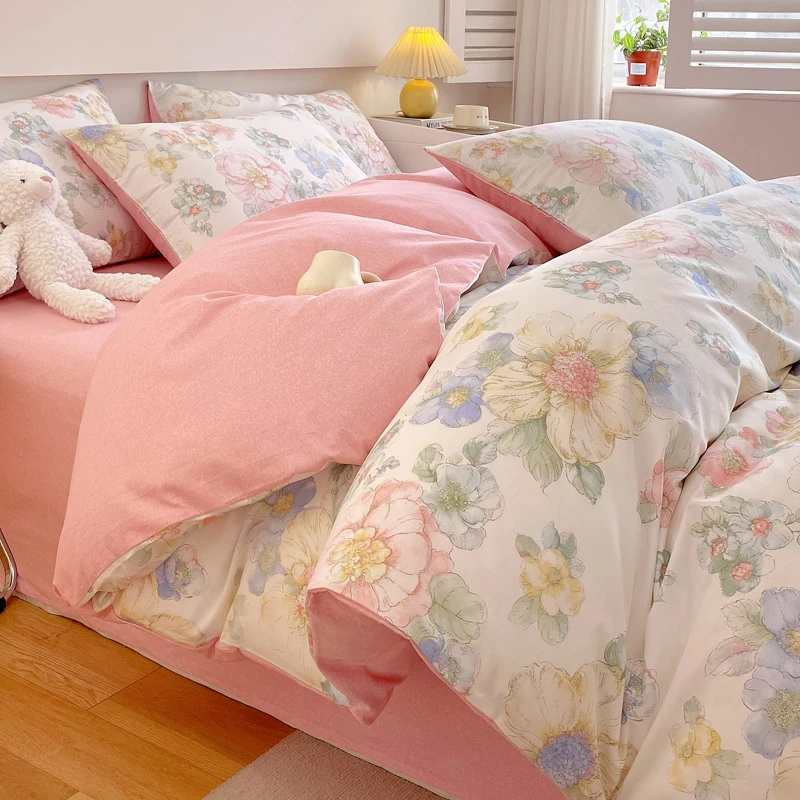 全棉100%四件套纯棉简约小清新斜纹床单被套被罩床上用品
