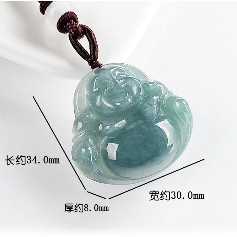 高档送礼天然翡翠吊坠女玉佛冰糯种蓝水笑佛挂坠弥勒佛玉坠配挂绳