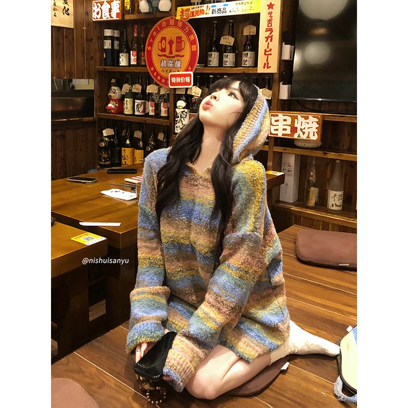 溺水三鱼【自由诗】秋款条纹毛织上衣慵懒风oversize彩色毛织上衣