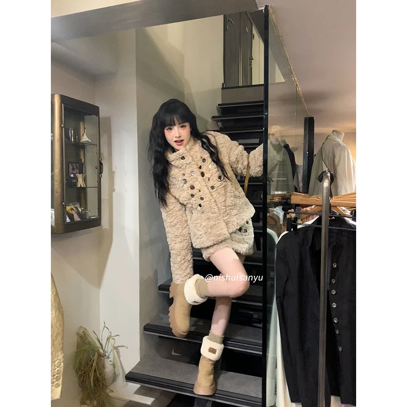 溺水三鱼【中古芭比】甜辣毛绒羊羔百搭半身裙