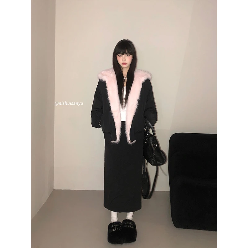 溺水三鱼【乖叛粉墨】秋冬辣妹夹棉套装连帽毛绒外套半裙套装
