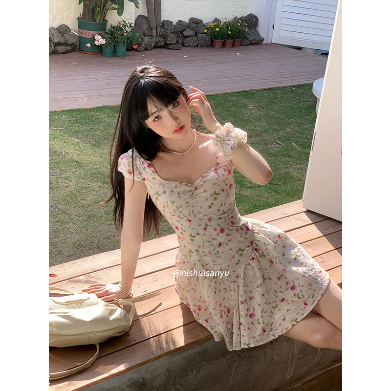 溺水三鱼【西洋丁香】纯欲原创小众设计可爱梭织气孔泡泡袖连衣裙