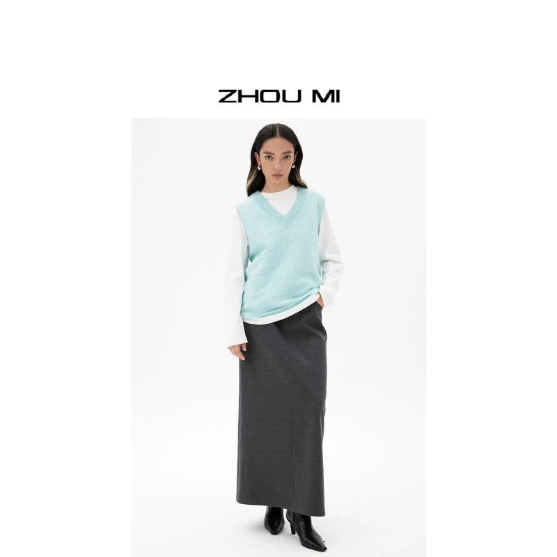 ZHOUMI V领真毛混纺针织马甲 ZM8885