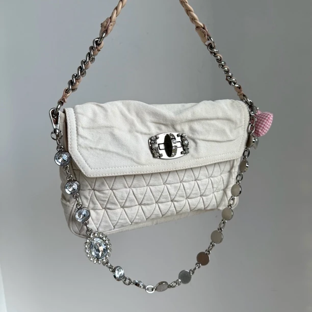 95新 MIU MIU/缪缪 菱格翻盖钻扣腋下单肩斜挎包