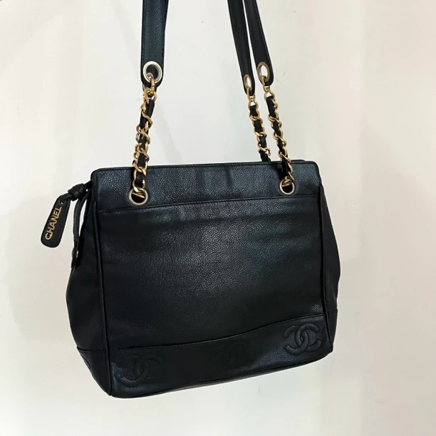 95新 Chanel/香奈儿 黑金奶粉双C荔枝纹单肩包