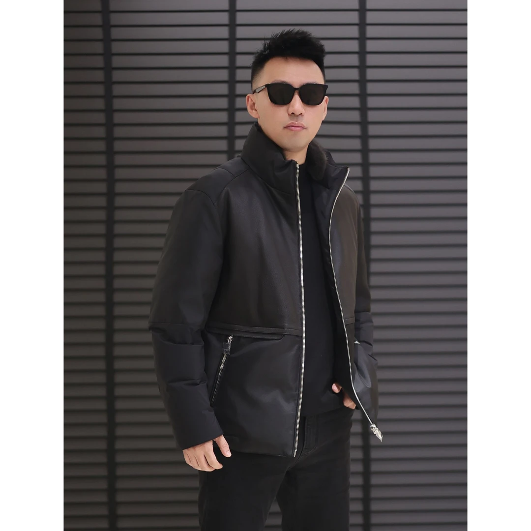 高奢水貂毛皮领配皮三防夹克鹅绒服*冬季新款休闲夹克羽绒服7800