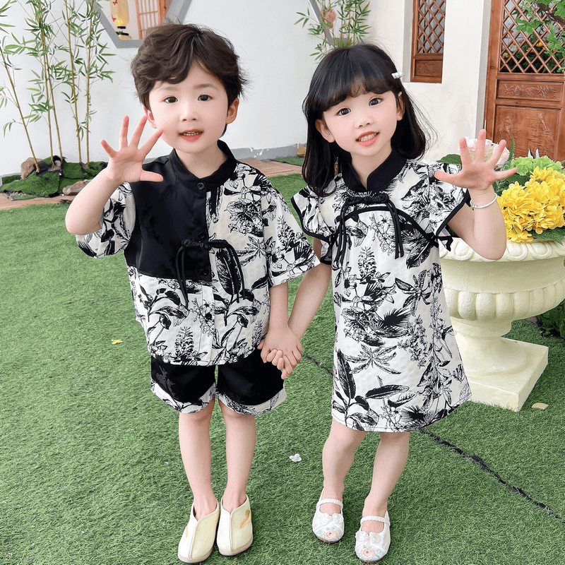 男女宝宝夏季新中式水墨风汉服表演服兄妹装幼儿园六一唐装演出服