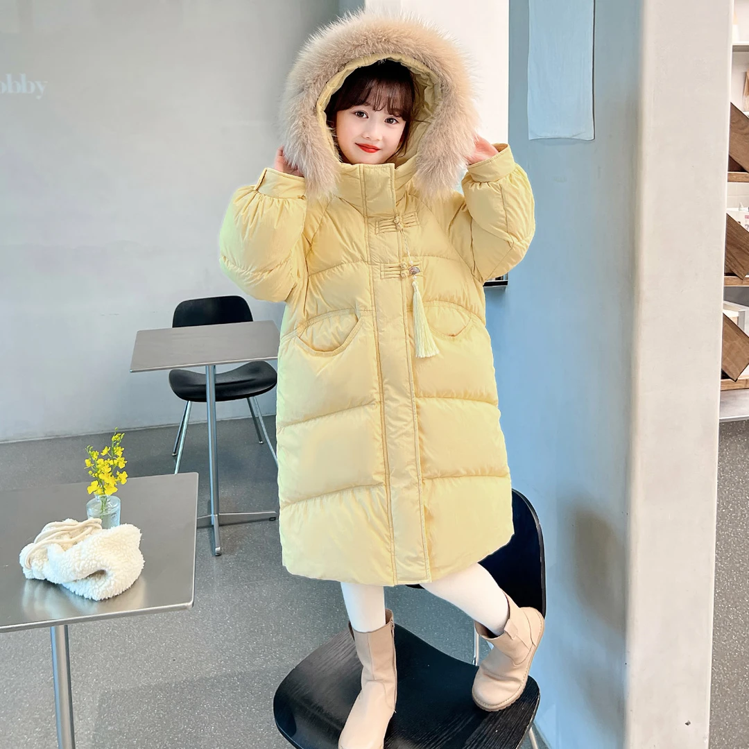 女童棉服2024新款洋气冬季加厚冬装棉袄儿童中长款可拆卸连帽棉衣