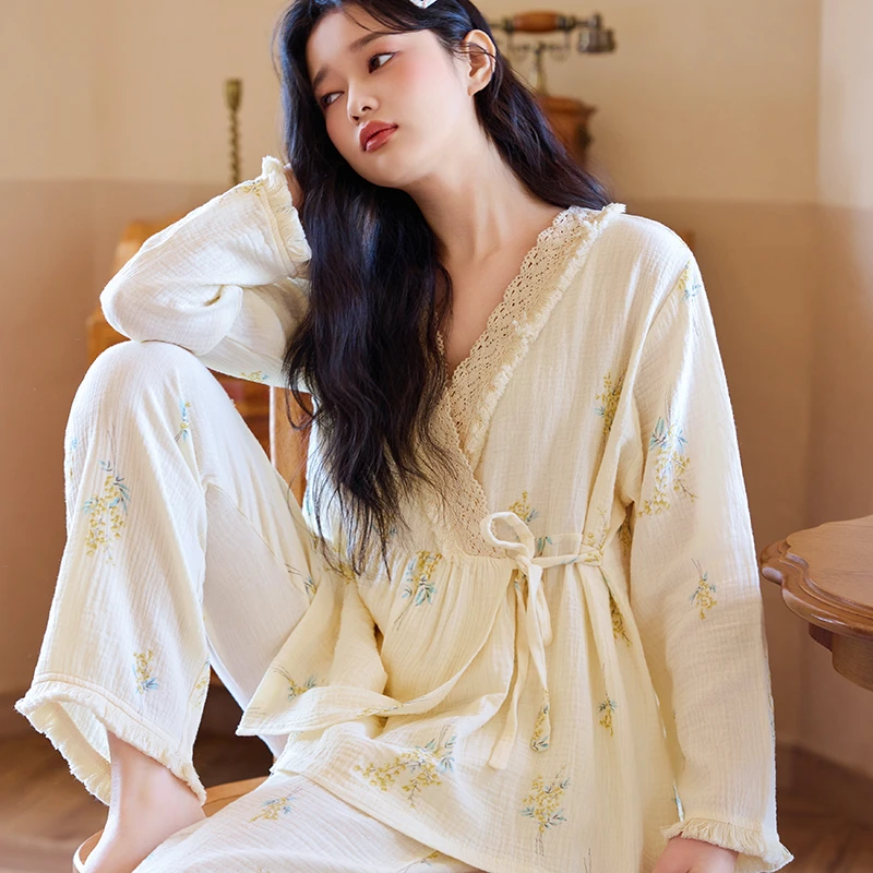 纯棉纱布月子服夏薄款产后产妇哺乳家居服春秋待产孕妇睡衣6021