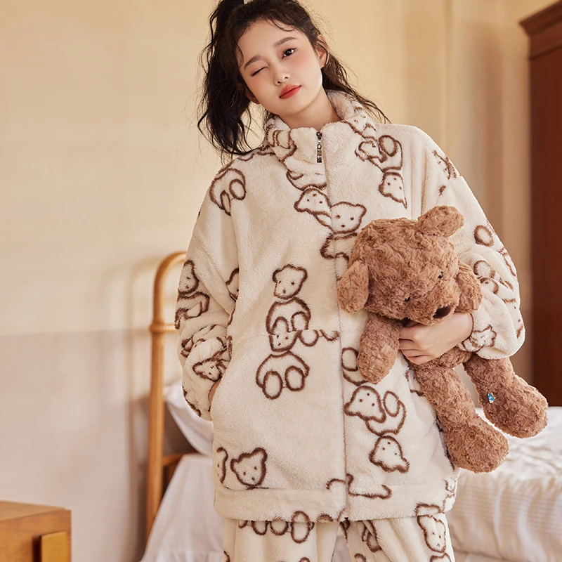 珈莹艾可外穿孕妇睡衣秋冬产后珊瑚绒加厚保暖怀孕哺乳家居月子服