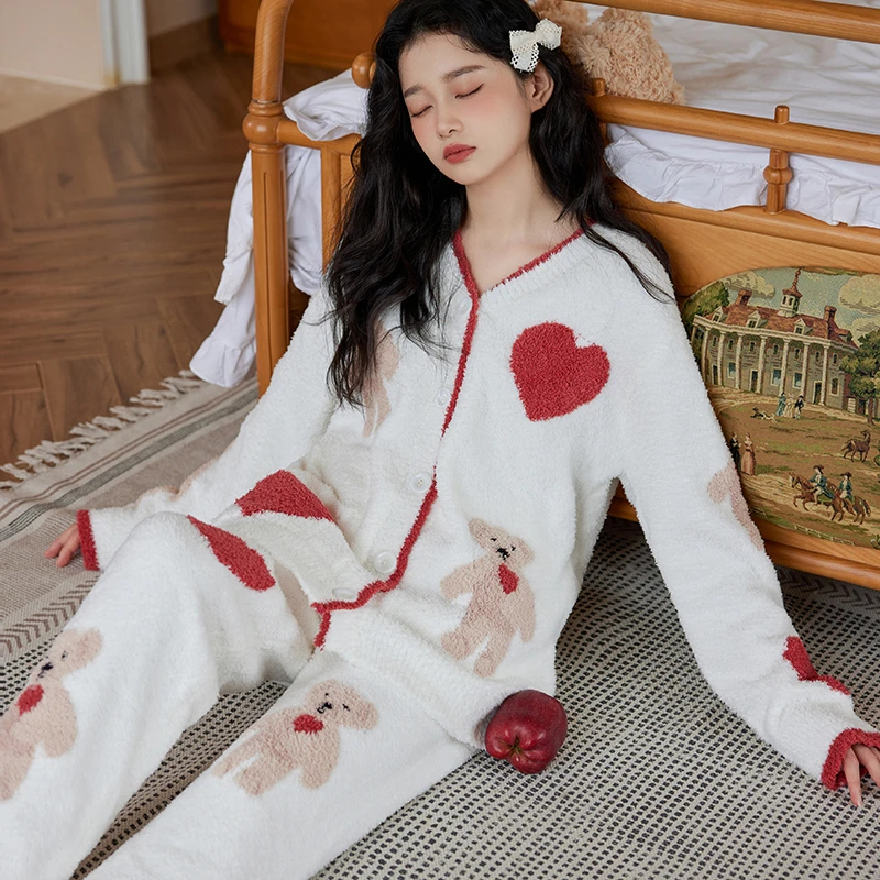珈莹艾半边绒月子服秋冬产后加绒保暖孕妇睡衣产妇哺乳家居服套装