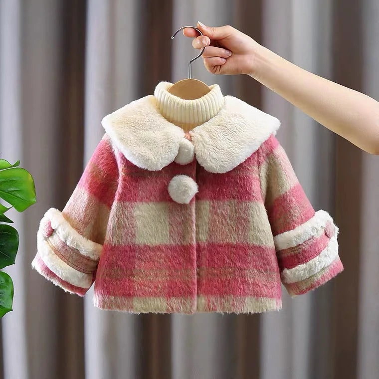W222女童呢子外套2023冬季新款韩版宝宝夹棉上衣中小童加厚棉服潮