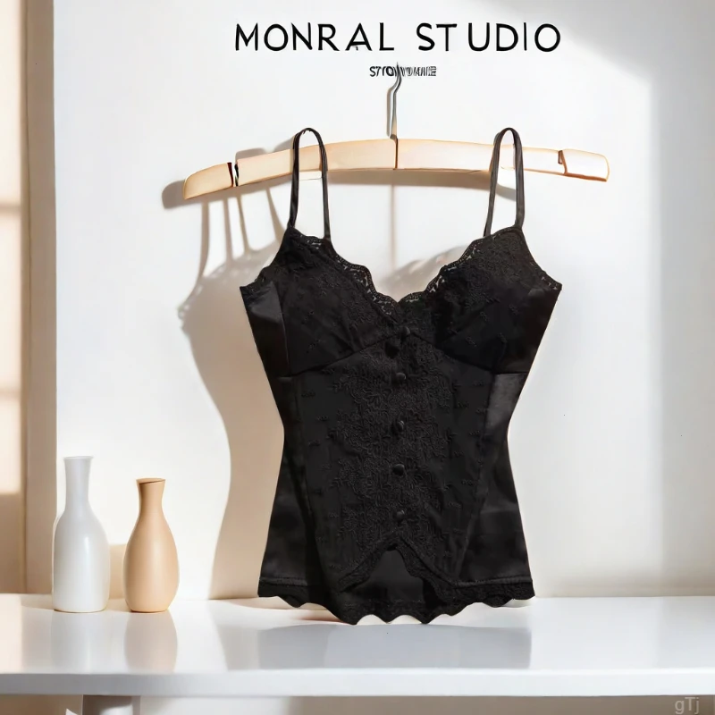 国风黑色蕾丝新中式小吊带背心女打底外穿修身别致美体纯欲女美背