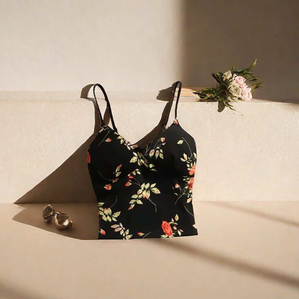 碎花吊带背心带胸垫多巴胺甜酷辣妹女背心打底美背上衣女修身打底