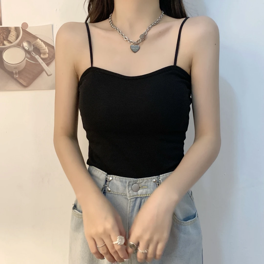 爆款打底吊带背心内搭女无袖辣妹小众棉胸罩二合一外穿内衣美背