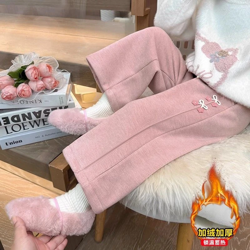 【加绒直筒裤】女童冬季加绒时尚洋气休闲立体装饰韩版保暖秋冬