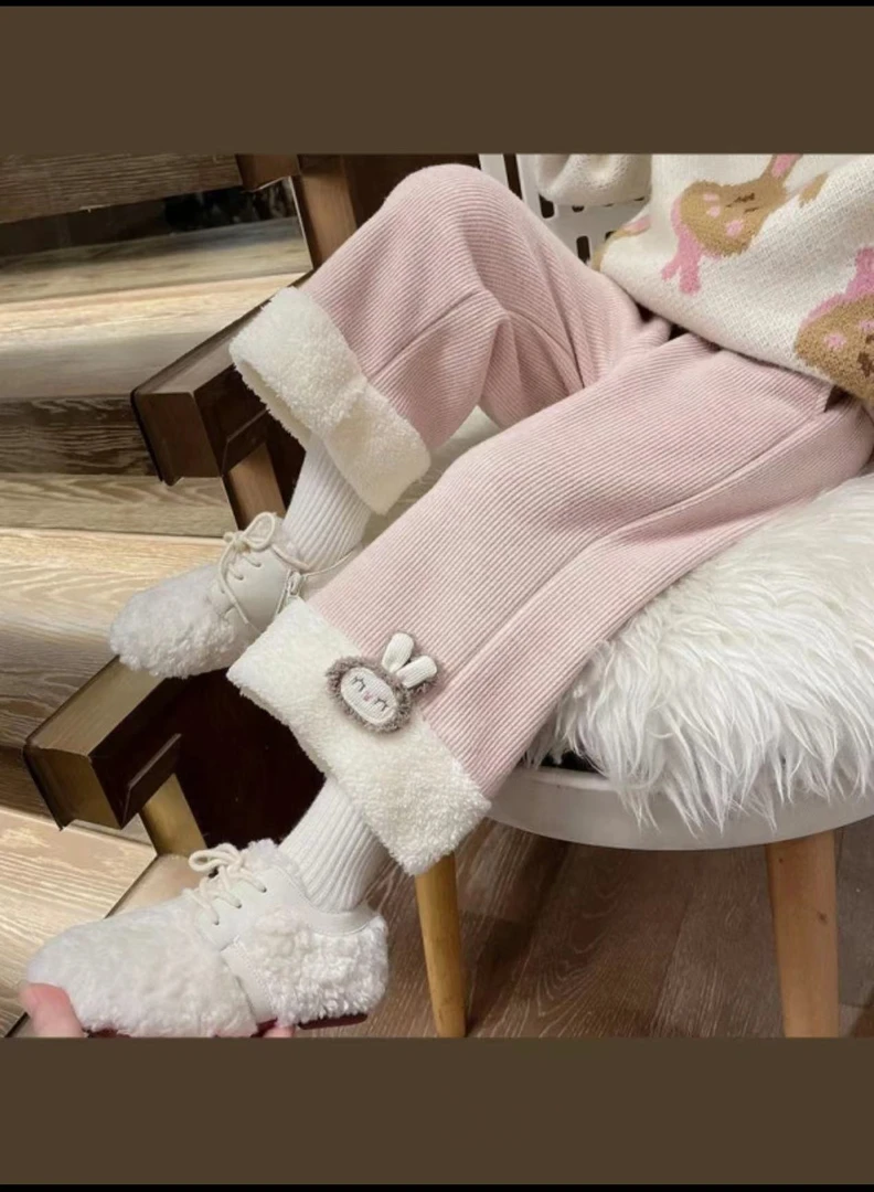 【加绒休闲裤】女童冬季加绒时尚洋气休闲立体装饰韩版保暖秋冬