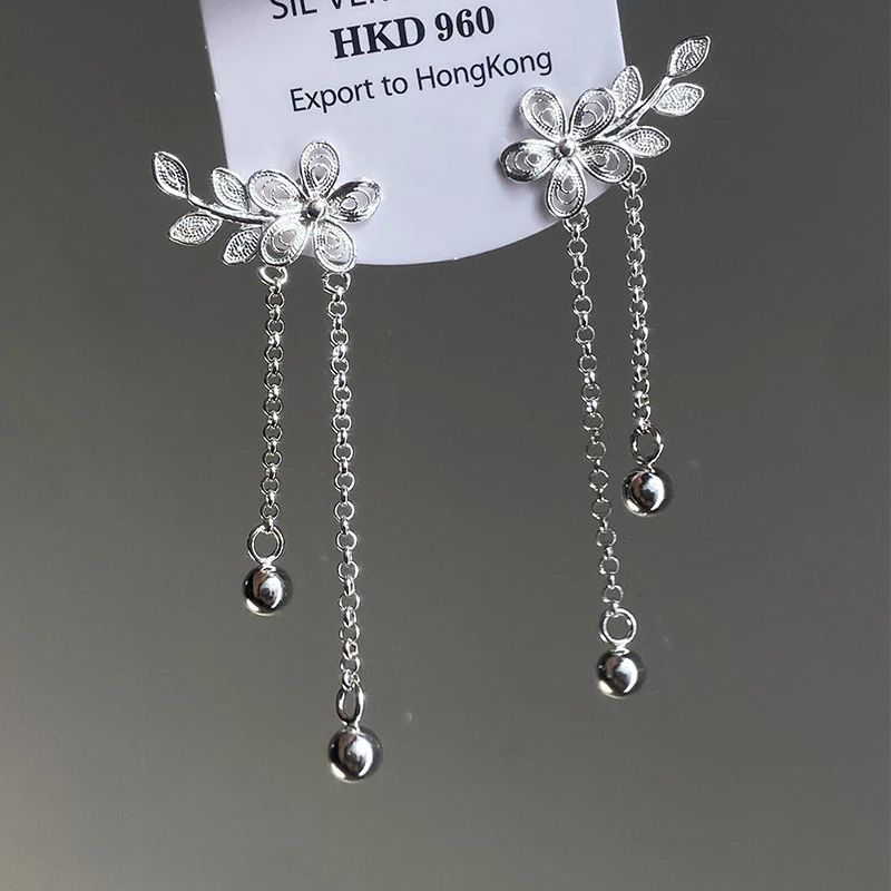 诗为 足银耳饰 古风花丝流苏耳环甜美气质小清新光珠耳饰GP01415