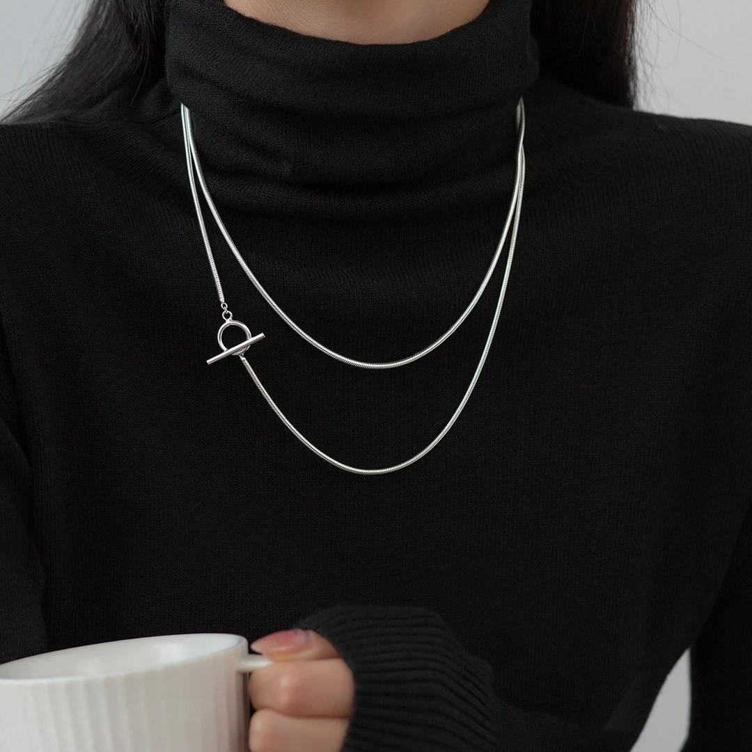 坠链均925银 0227-【诗】简约ins风OT扣双层蛇骨项链高级感女颈饰