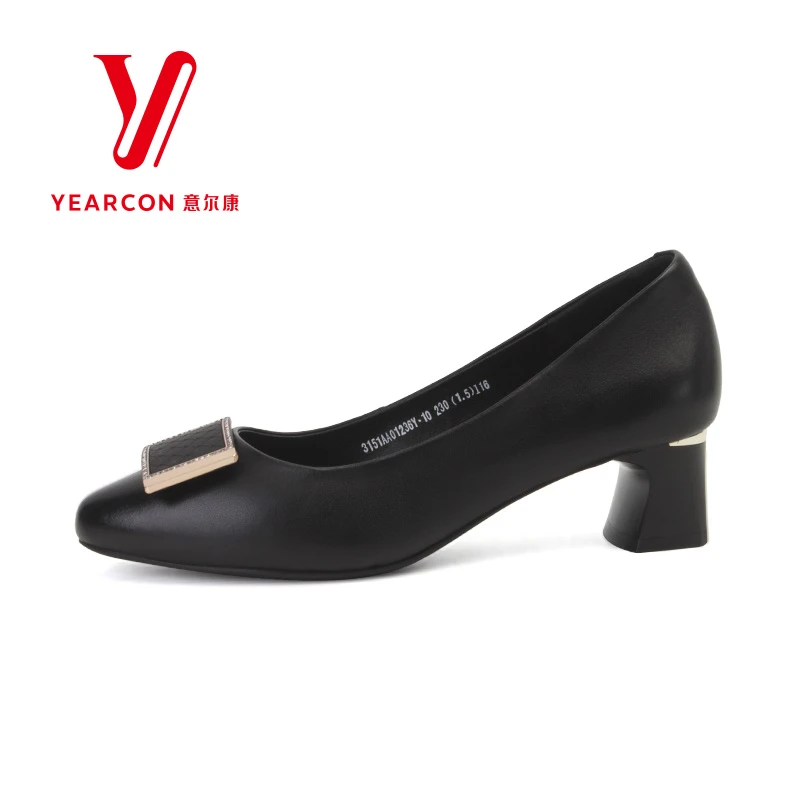 意尔康女鞋粗跟高跟鞋时尚单鞋百搭浅口单鞋软底中跟通勤01236Y