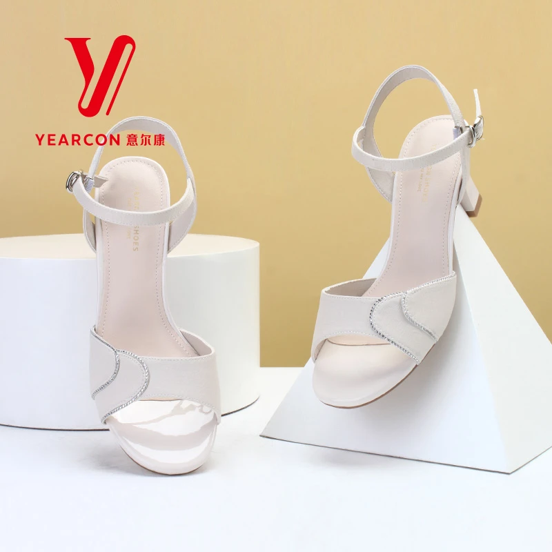 意尔康新款一字带上班11221U凉鞋粗跟高跟时尚百搭气质舒适女鞋