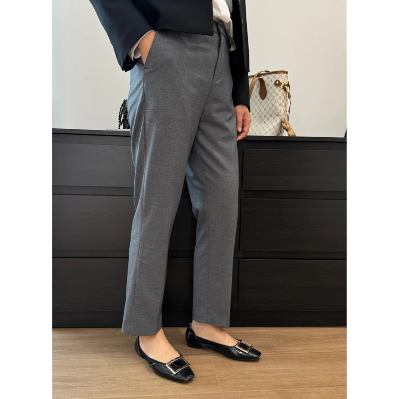 夏季薄款醋酸莱赛尔混纺轻薄直筒西装裤女显瘦九分烟管裤职业