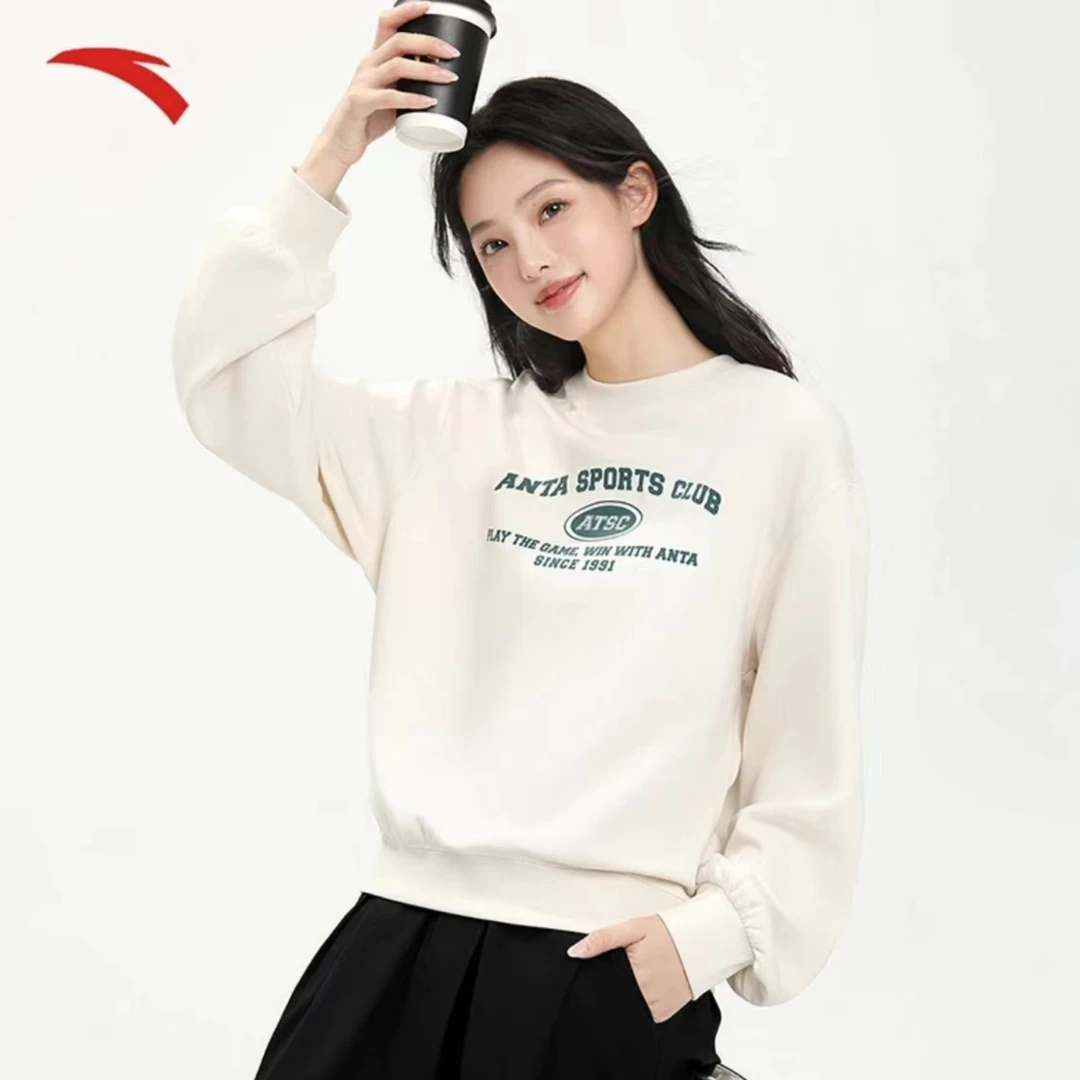 【飞盘联盟】安踏卫衣女2023冬新款圆领加绒运动套头上衣/162348706