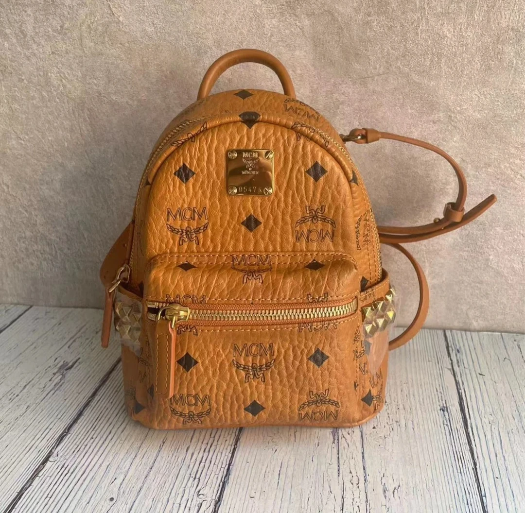 95新 MCM Mcm超mini干邑色双肩背包