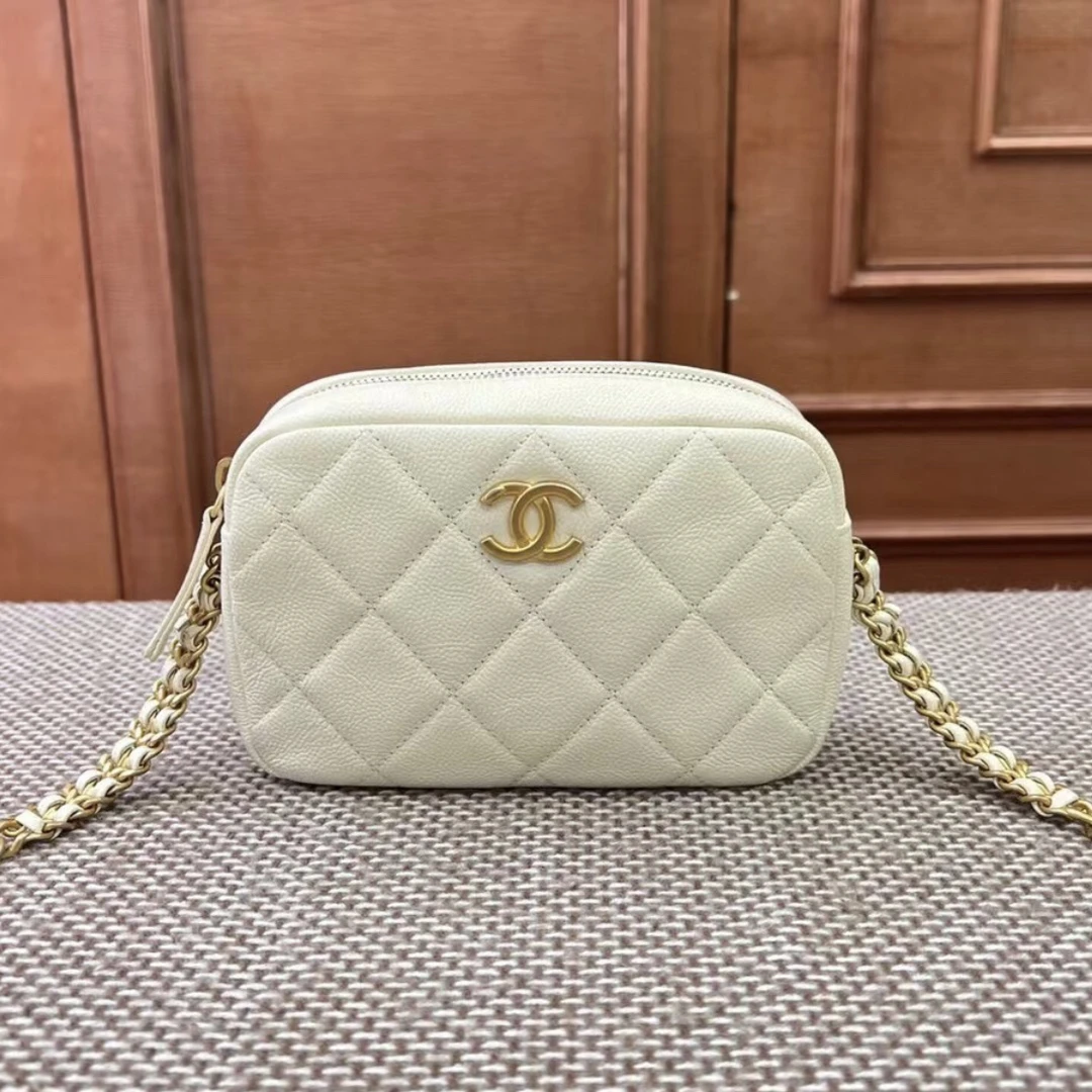 99新 Chanel/香奈儿 22p白金荔枝纹芯片小号相机包