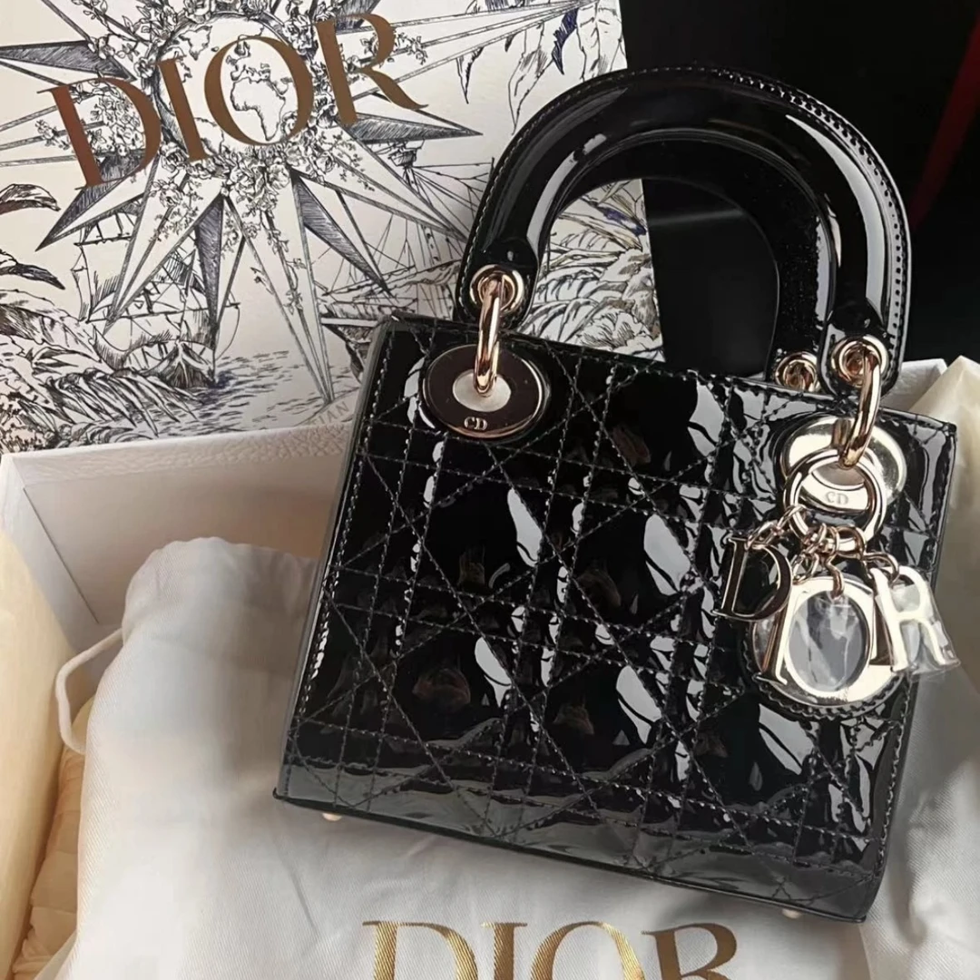 99新 DIOR/迪奥 迪奥三格黑金戴妃链条款单肩斜挎包