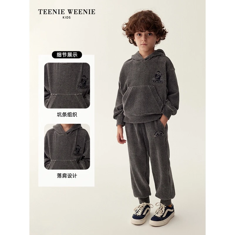 TeenieWeenie23秋冬新款灯芯绒复古卫衣卫裤套装TKCZ238984N
