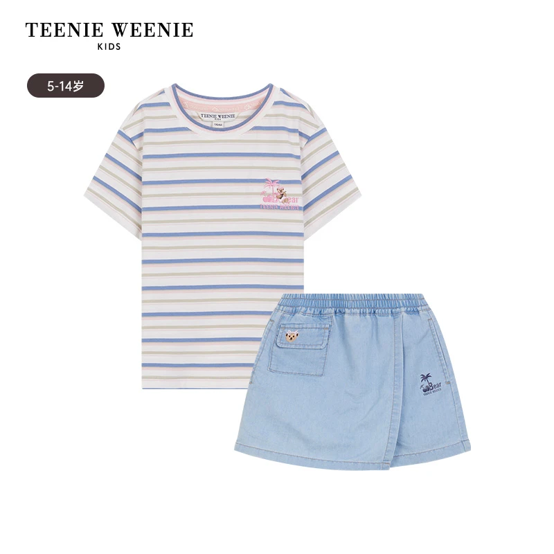 TeenieWeenieKids24年夏款女童纯棉短袖牛仔裙裤套装TKSR242555A