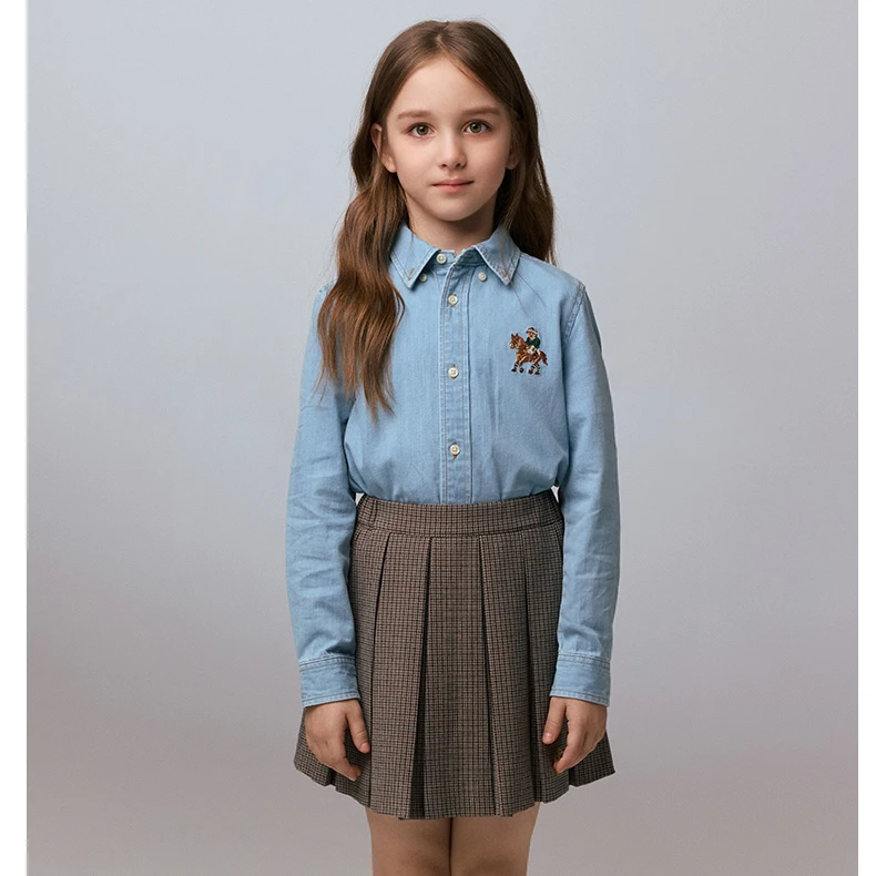 TeenieWeenieKids24年秋儿童经典学院风水洗牛仔衬衫TKYP247883I