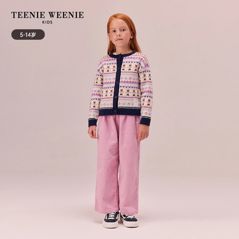 TeenieWeenieKids女童23年新款糖果色提花毛衣开衫TKCK238947I