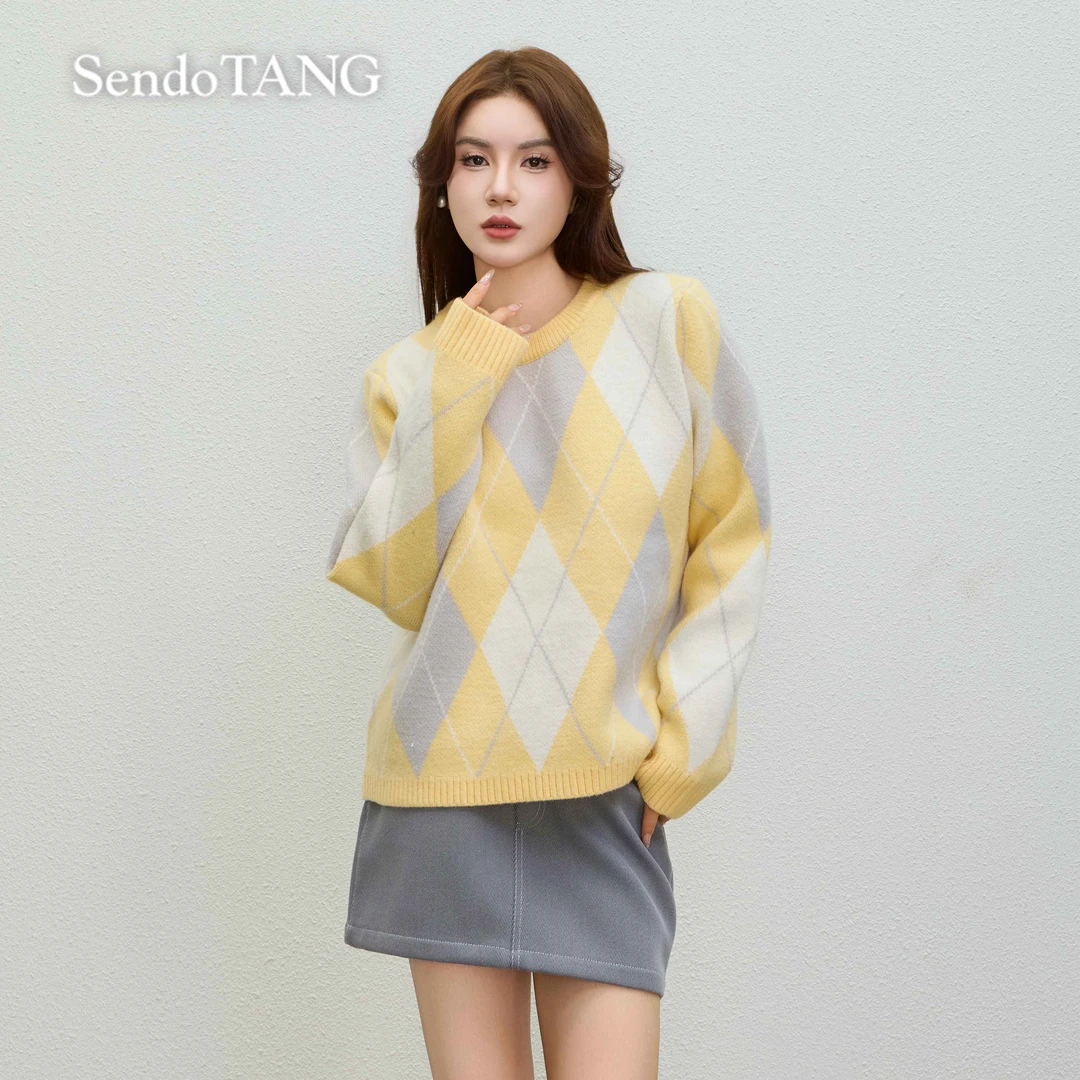 miu系千金【发光少女】胖多女装时尚新品撞色百搭宽松显瘦针织毛衣