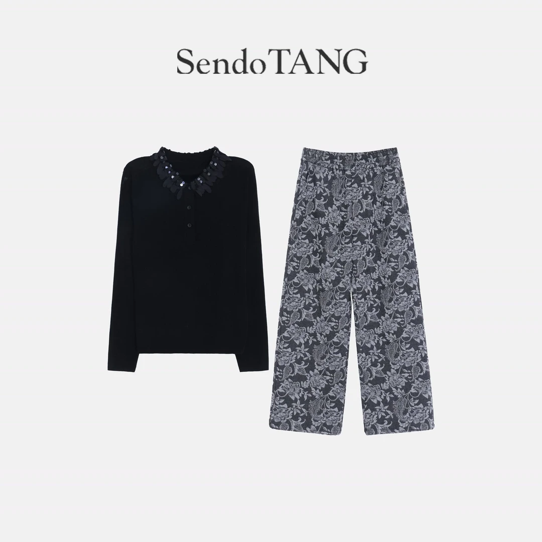 南油高货【拾花归】胖多女装新款时尚高级感百搭上衣提花裤子套装