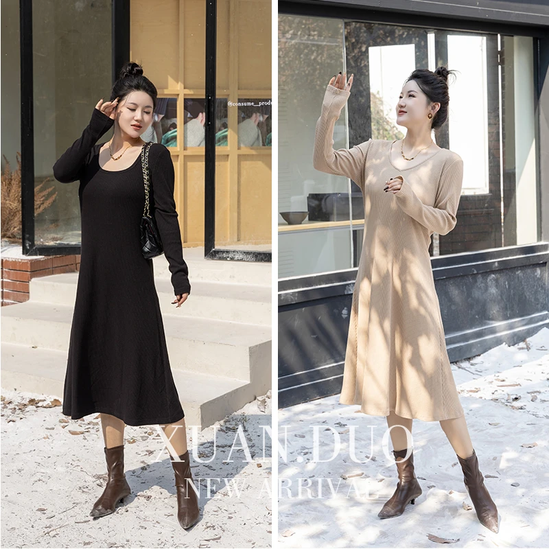 【飞火】萱多家大码女装气质设计感时尚宽松显瘦简约连衣裙过膝