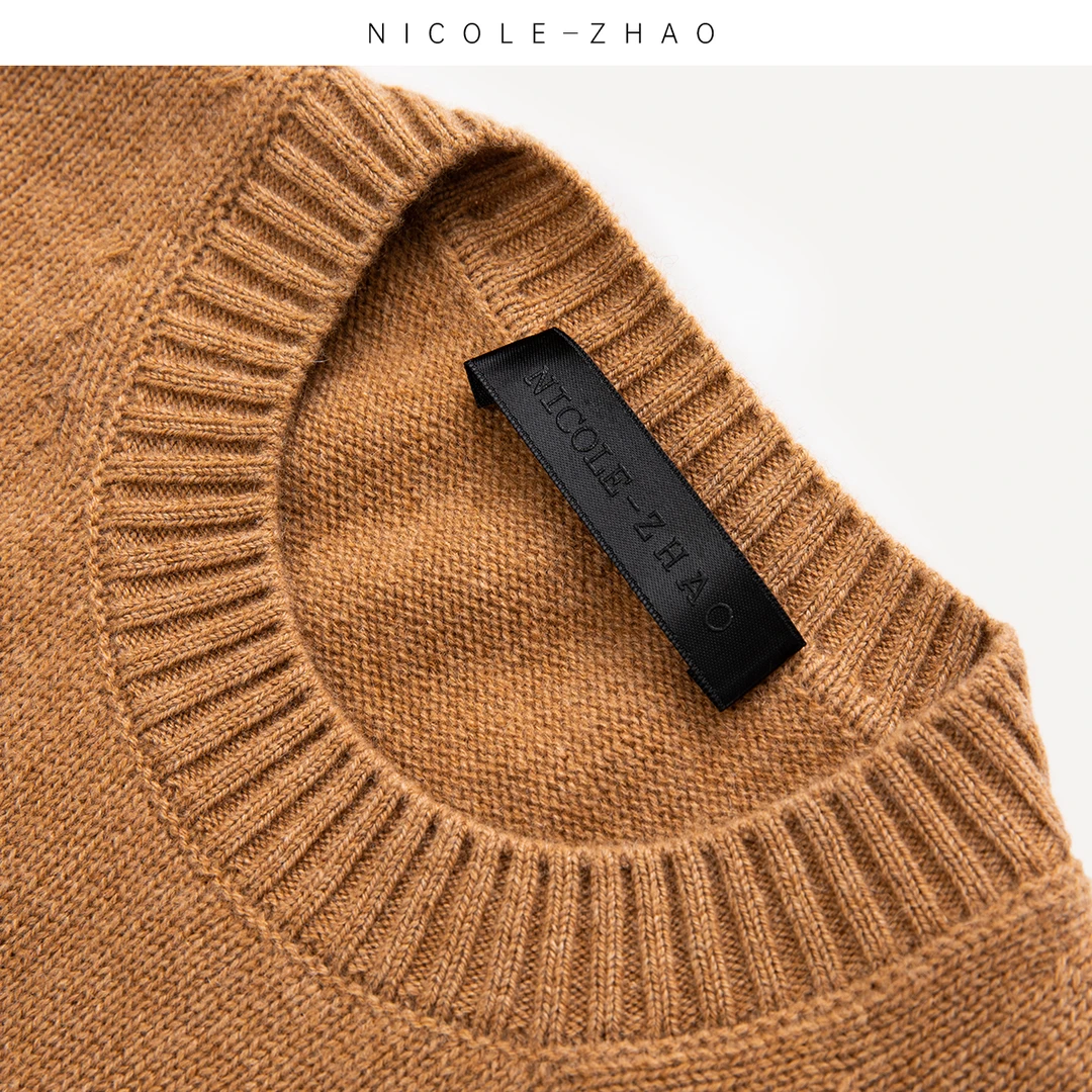 2A0750【贵姐NICOLE】设计师款修身拼色显瘦圆领羊绒针织毛衣