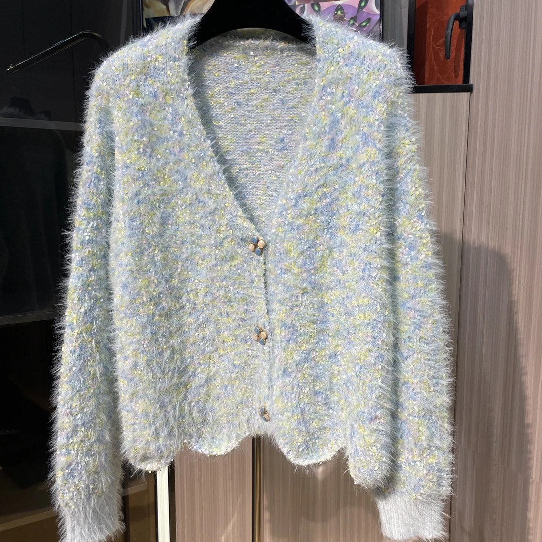 <猪猪家>红人上新幻彩针织开衫小香风气质网红轻奢百搭编织283