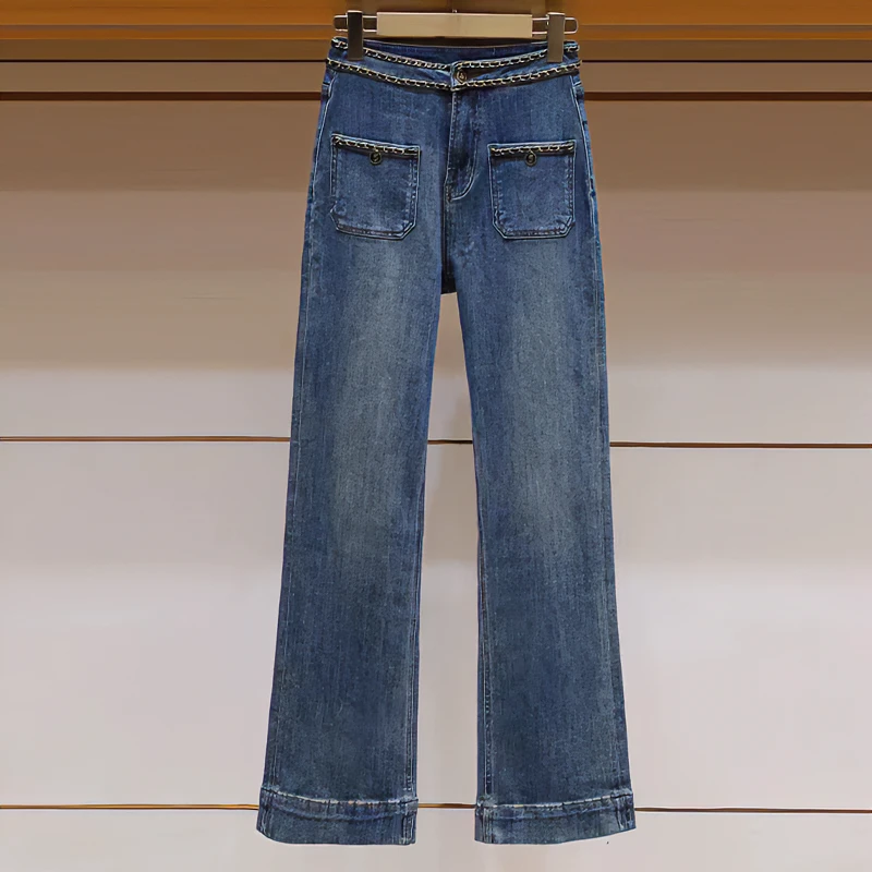 南油出口重工5号链条女装春夏季显瘦直筒阔腿牛仔裤复古119
