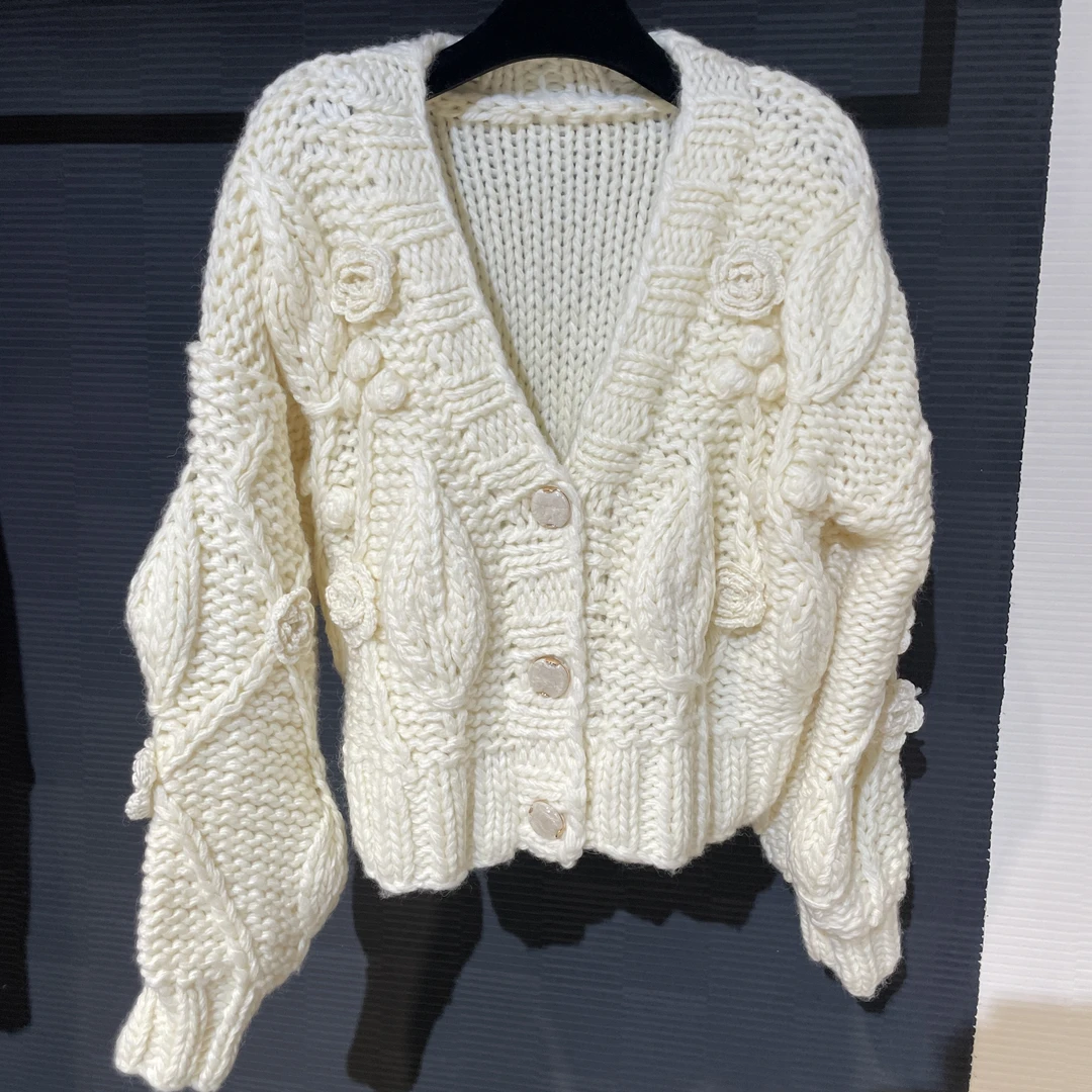 <猪猪出品>秋冬上新粗针慵懒风针织开衫气质时尚法式宽松韩版216