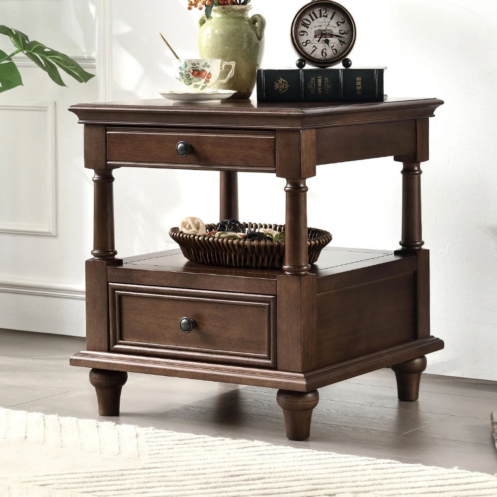 美式乡村全实木沙发方几小美式简美胡桃色客厅核桃木家用角几置物