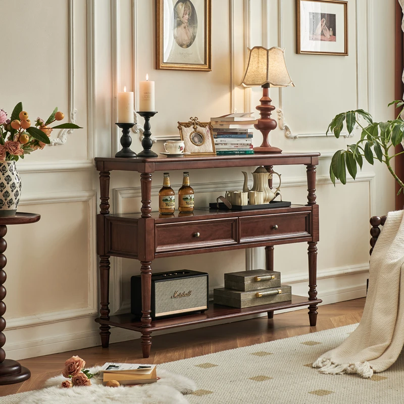 法式复古全实木玄关柜进门玄关台入户美式客厅靠墙储物置物过道柜