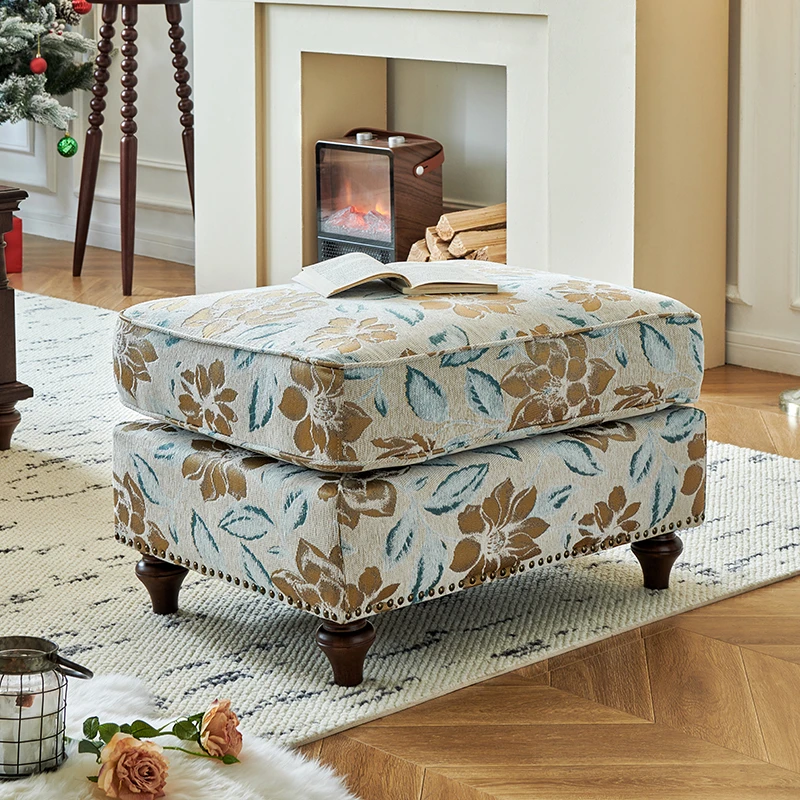 布艺老虎椅脚踏单个沙发脚蹬美式复古客厅沙发脚踏脚托凳