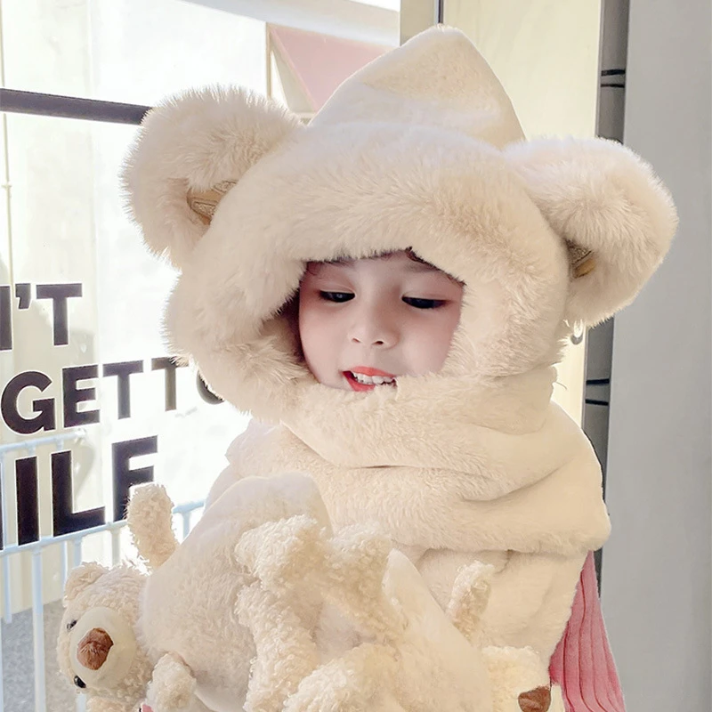 儿童帽子口罩小女孩秋冬季围巾围脖手套一体保暖女童宝宝毛绒护耳