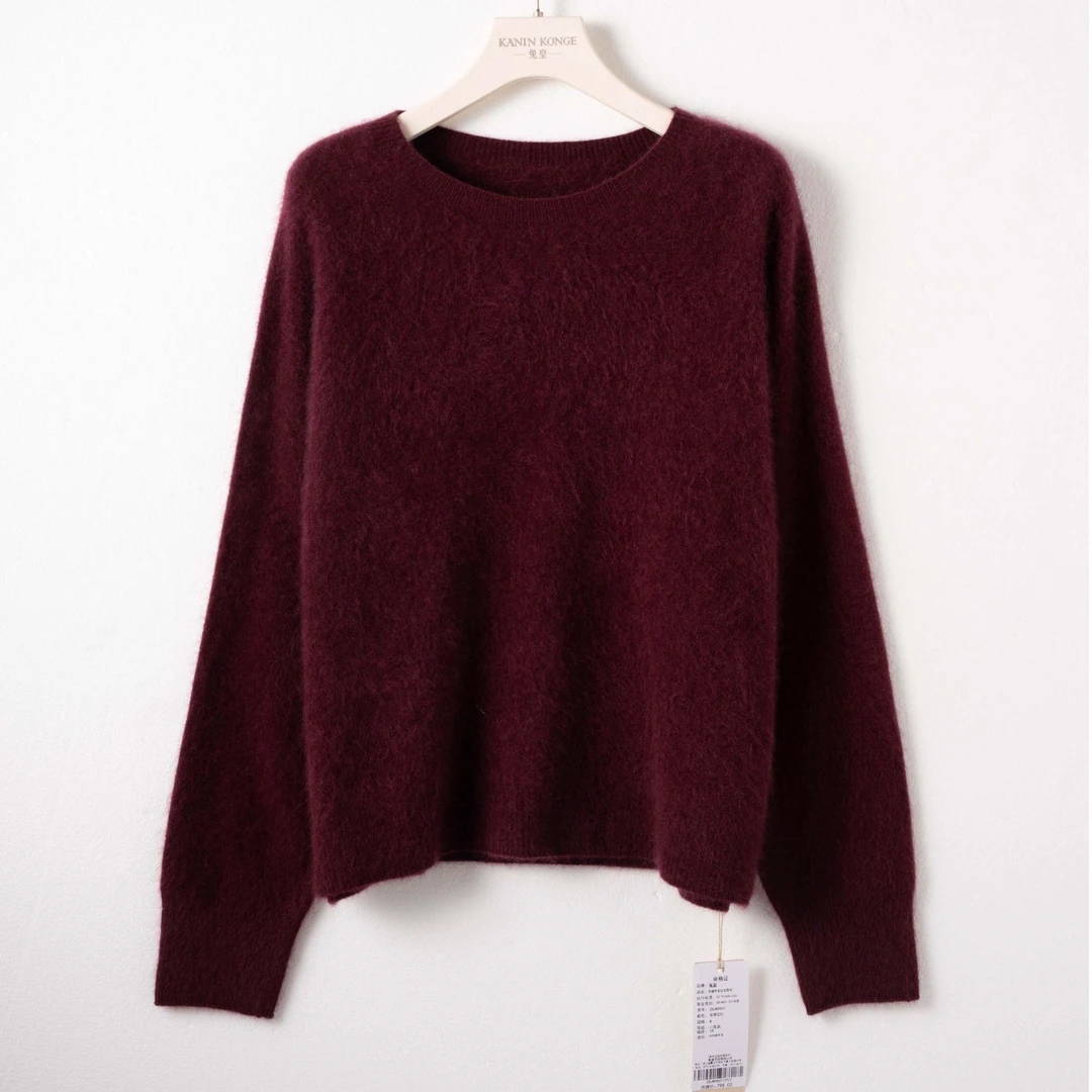 秋冬季新款拉毛绒毛衣圆领纯色针织衫百搭休闲保暖毛衣ZBJM9862