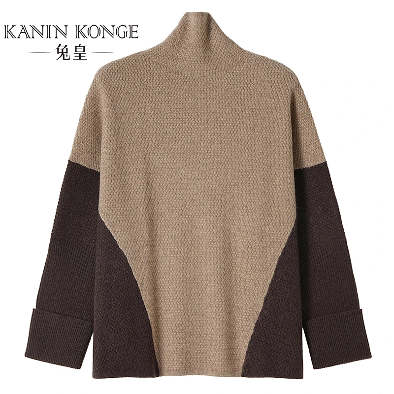 兔皇【撞色星球】秋冬新款高领撞色时尚保暖百搭女羊绒衫ZBTH221100