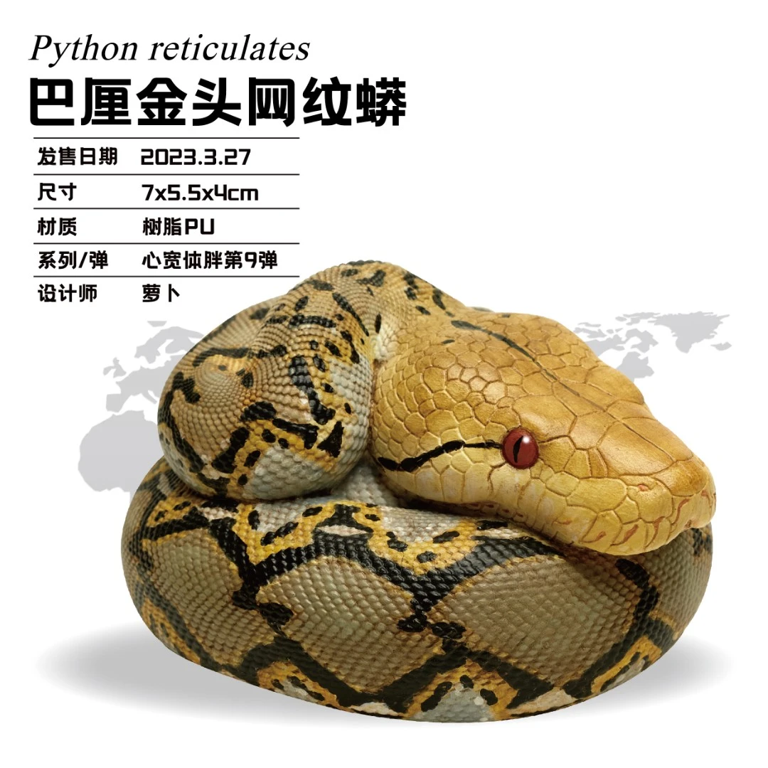 动物星球心宽体胖系列第9弹 蛇2.0 网纹蟒 手办 模型 爬宠 摆件